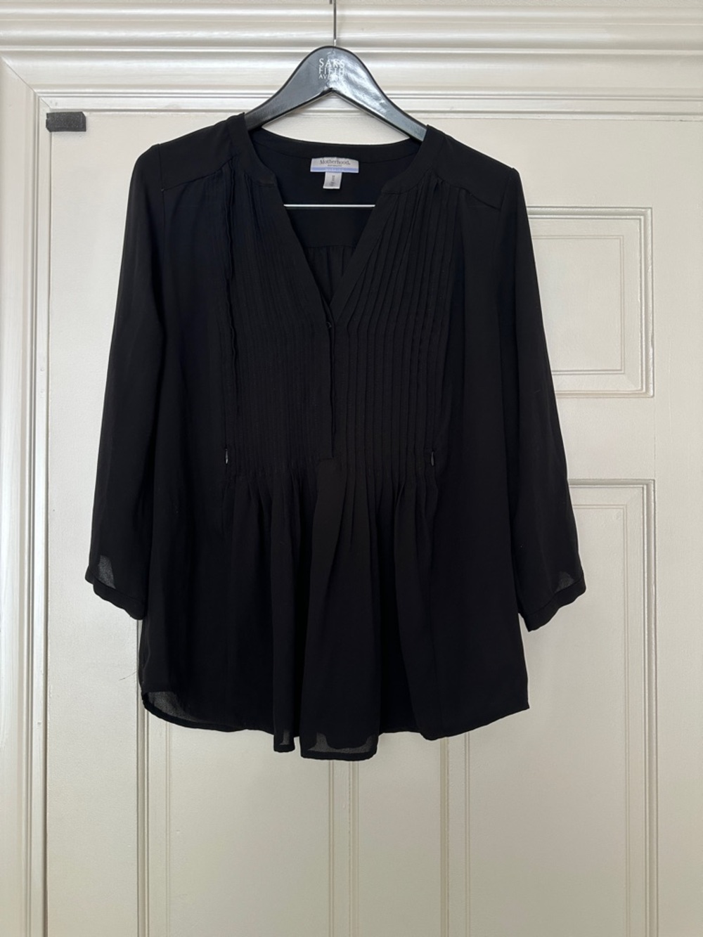 Motherhood Maternity Black Pintuck Nursing Blouse